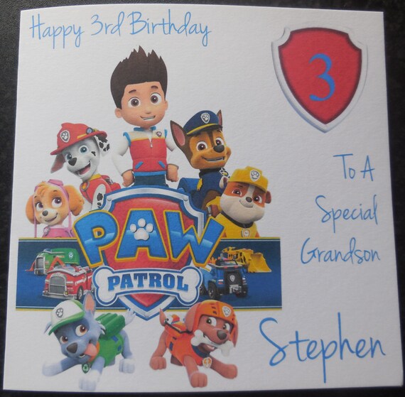 Personalised Paw Patrol Birthday Card 1st 2nd 3rd 4th 5th Etsy