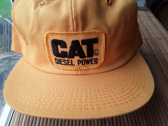 CAT Diesel Power Logo Trucker Hat Vtg New Yellow S
