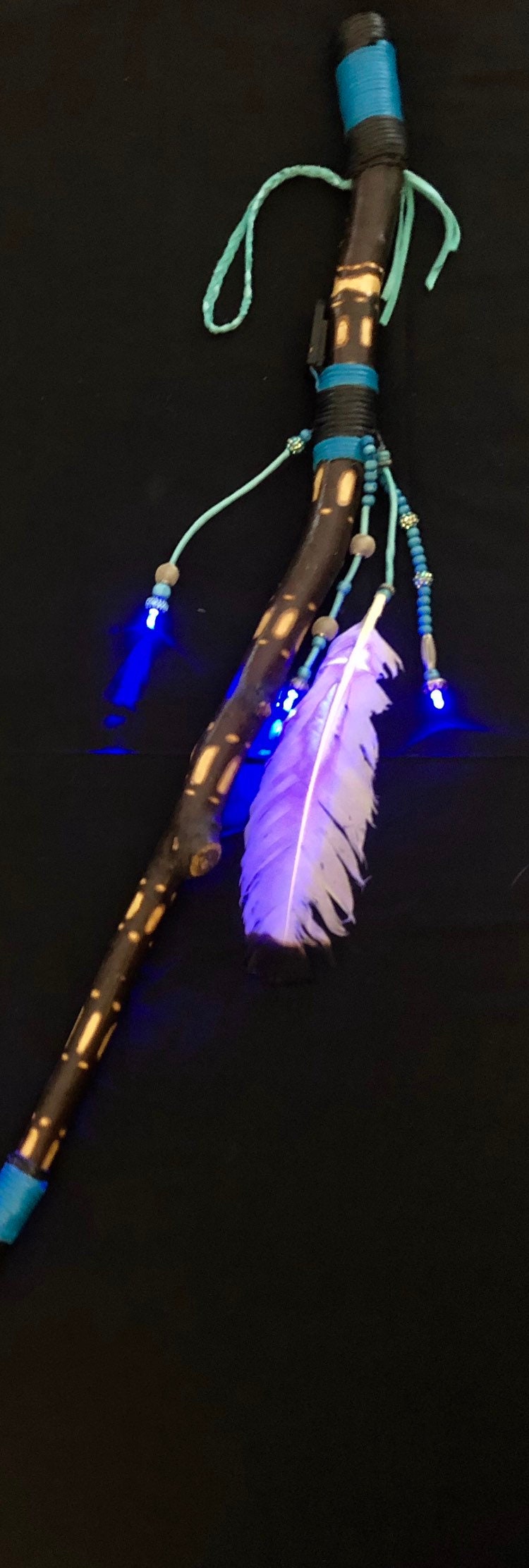 Walking stick with LED lighting, Native American decortive walking stick
