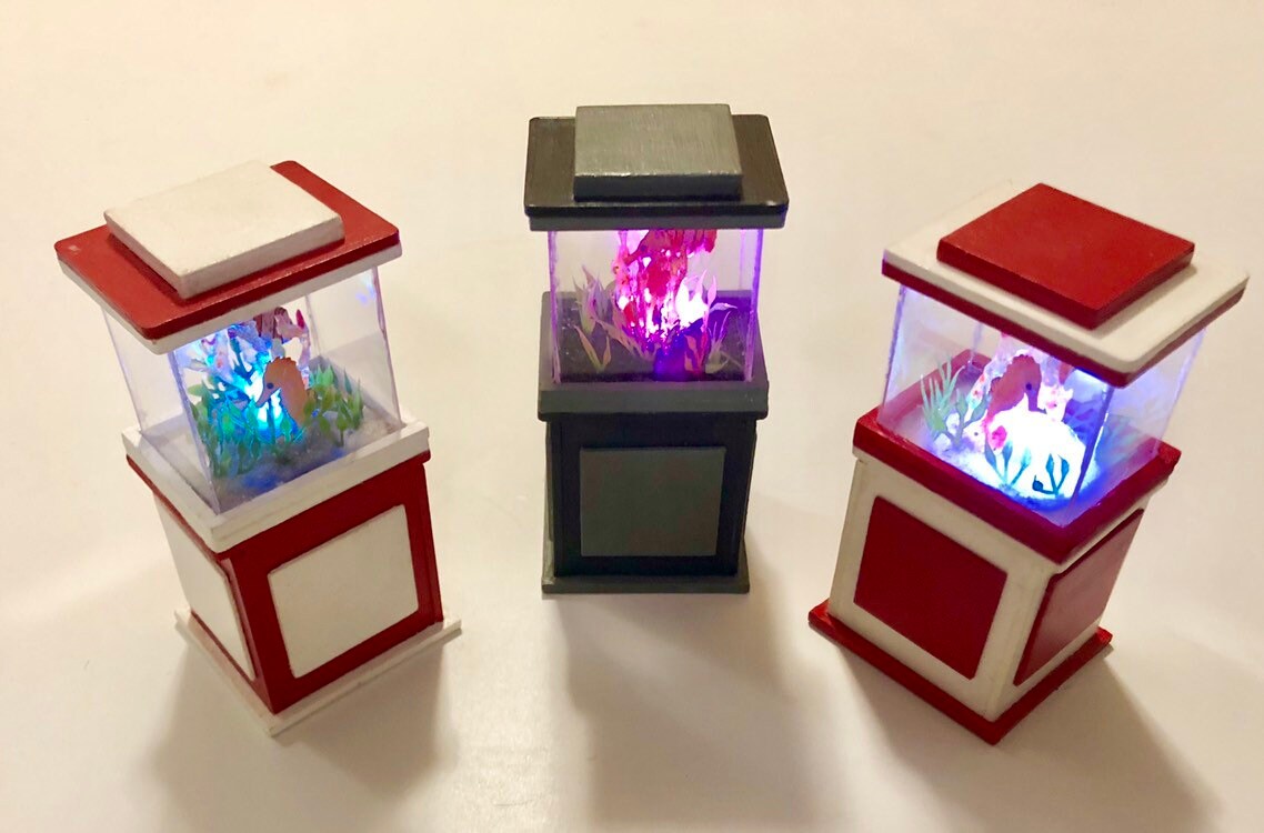 1 12 Dollhouse Fish And Seahorse Aquariums Miniature Led