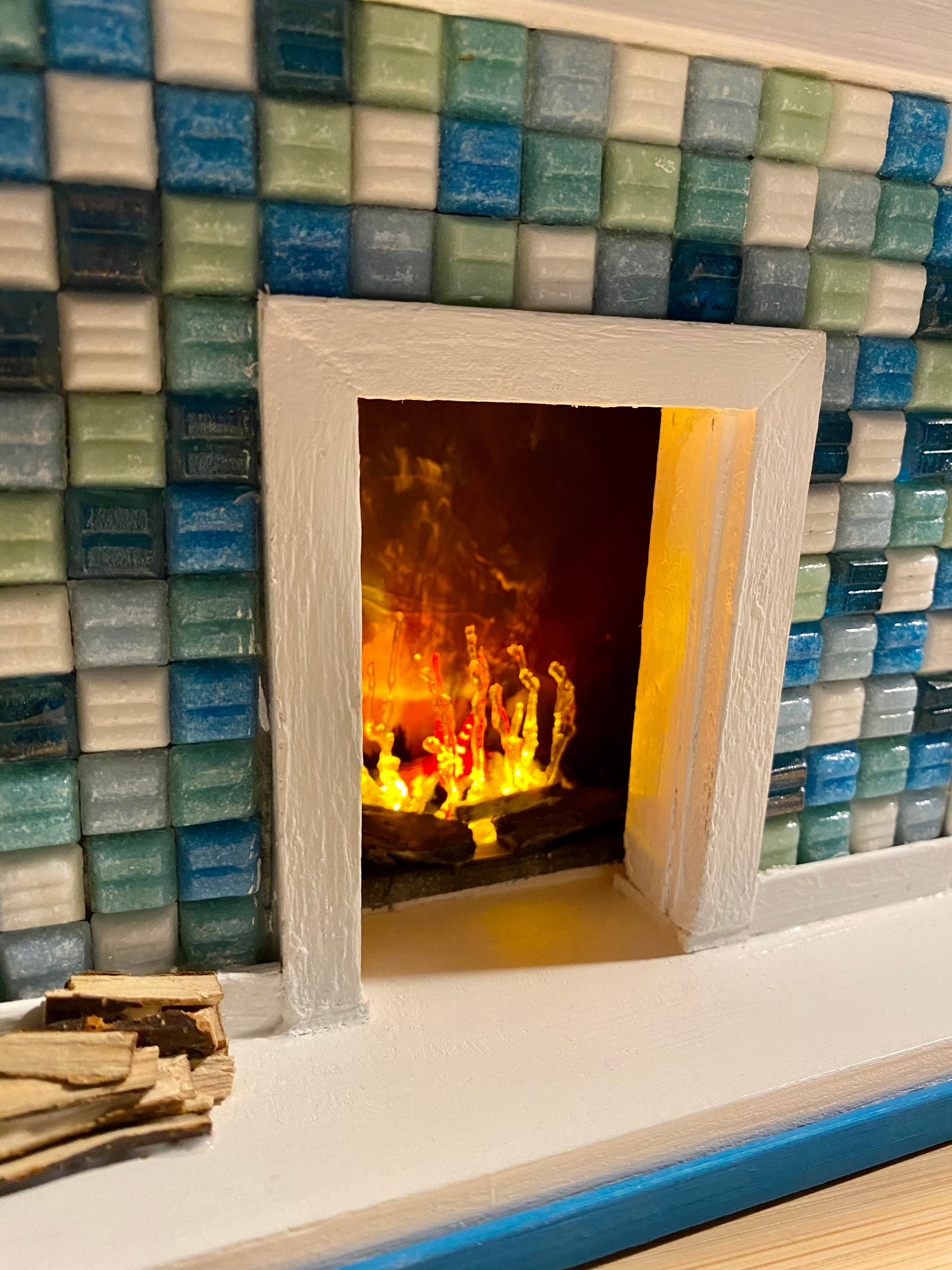 Over sized Dollhouse fireplace, miniature fireplace, tiled fireplace