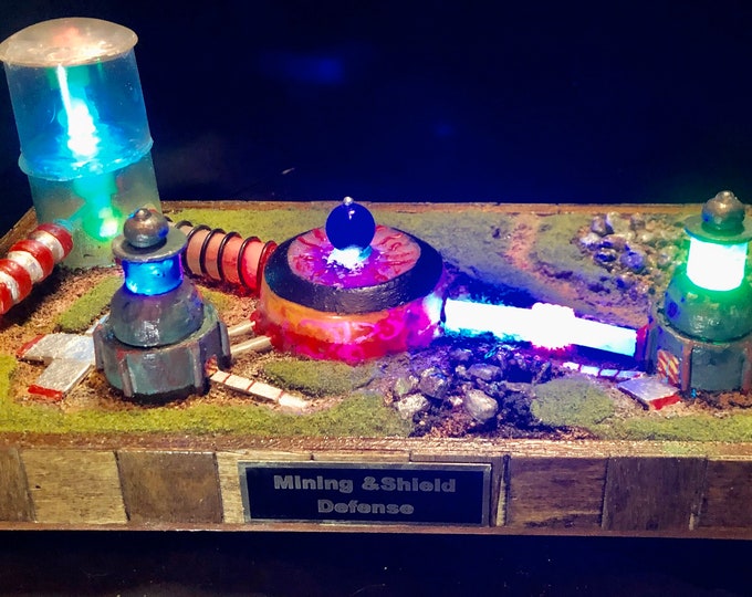 Sci Fi Diorama, Mining and shield generators on Outpost 7,  miniature sculpture, Science fiction sculpture