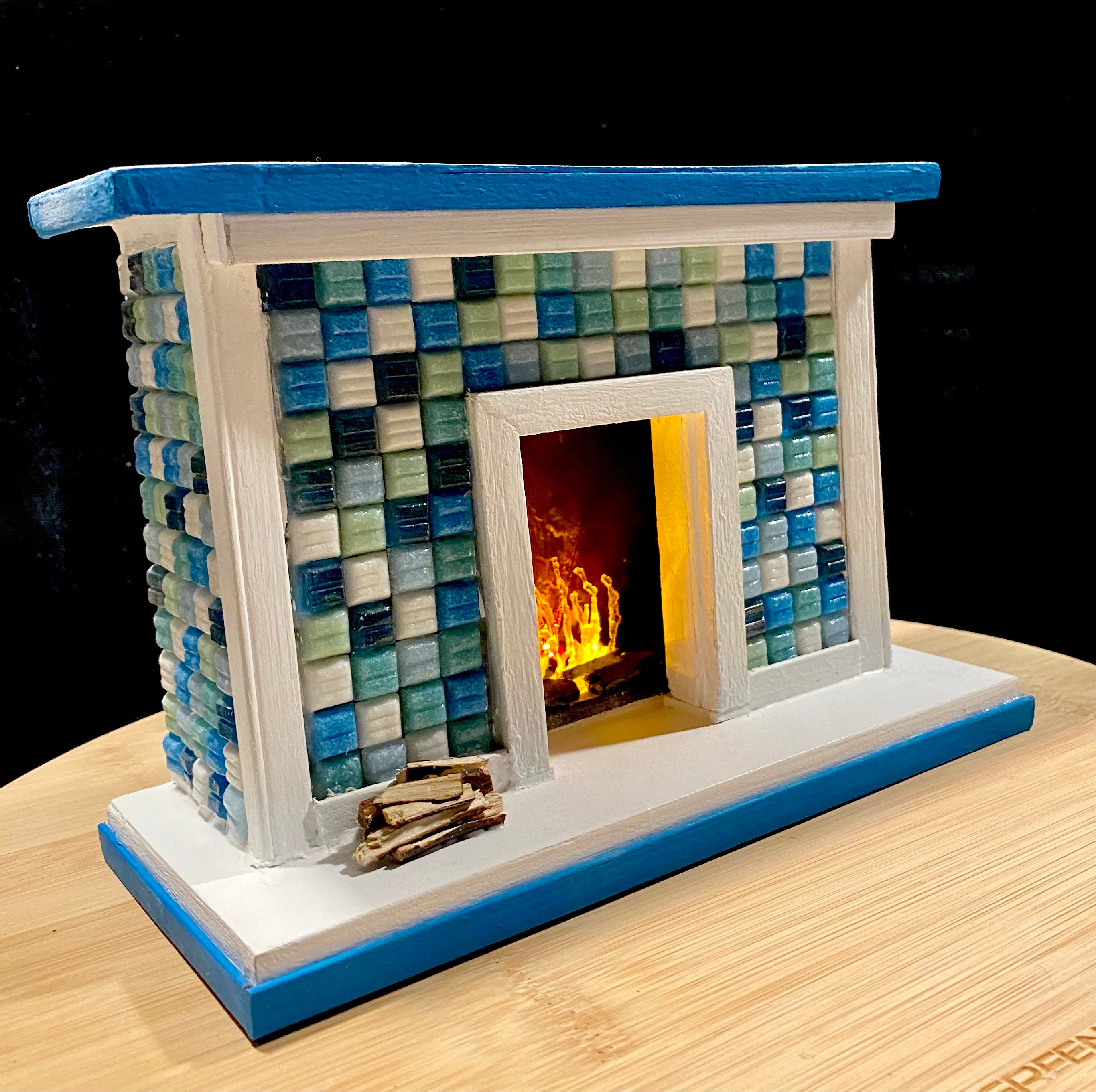 Over sized Dollhouse fireplace, miniature fireplace, tiled fireplace