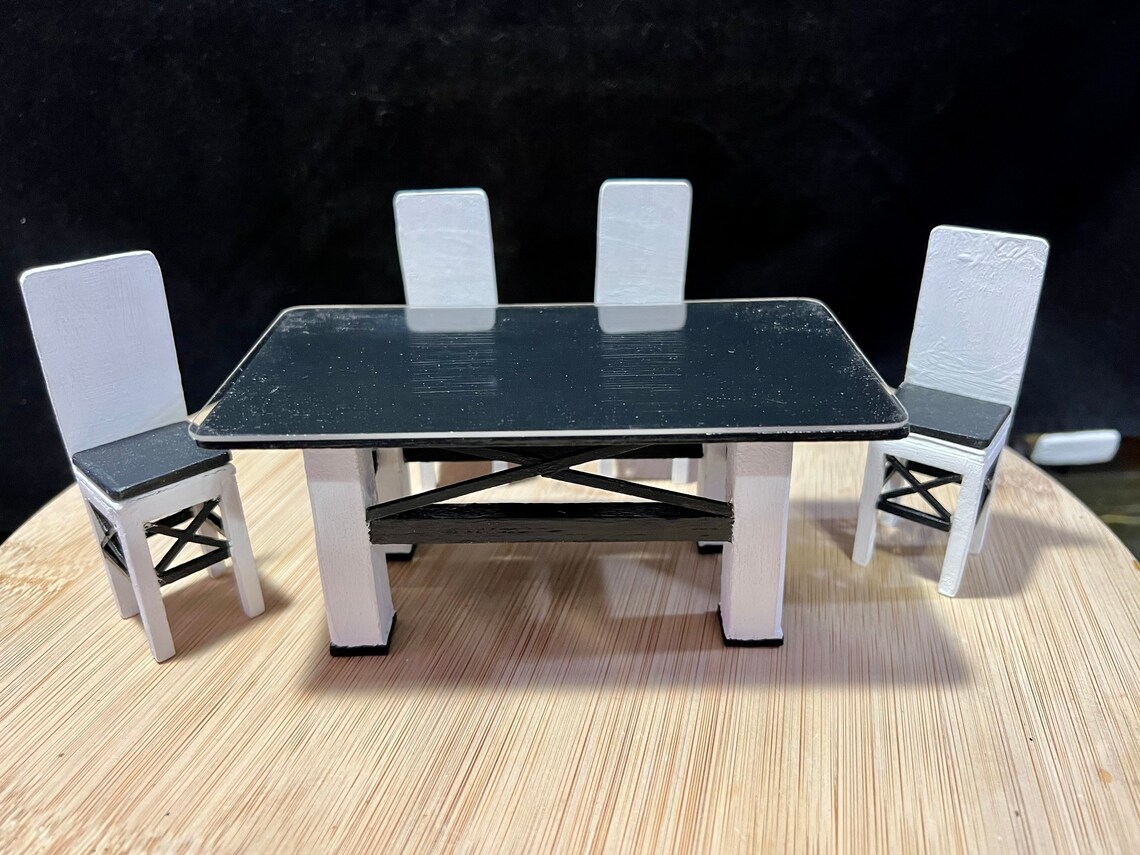 116 Dollhouse Dinning Room Table With Four Chairs Wood Etsy