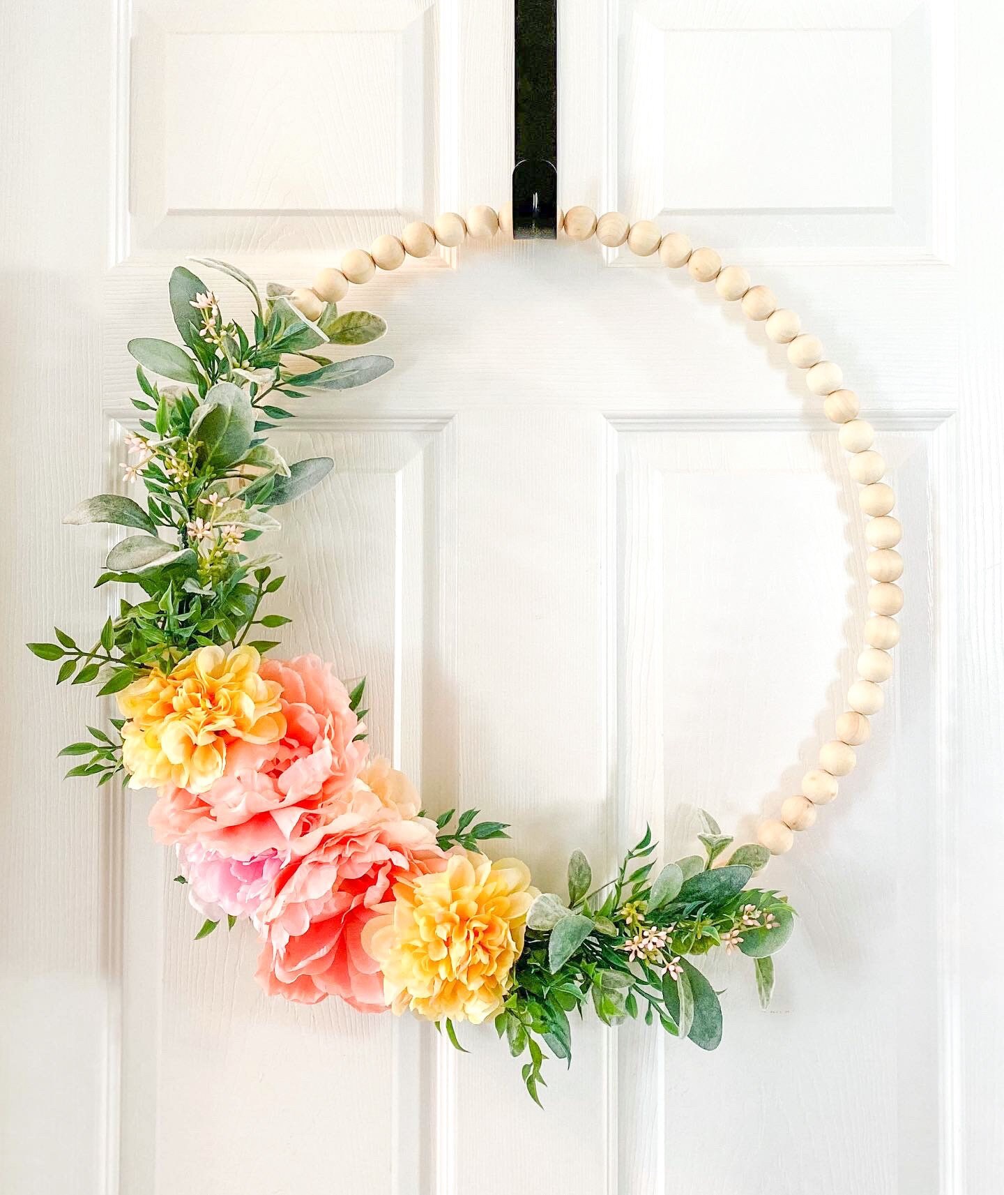 Summer Peony Hoop Wreath Beaded Hoop Wreath Spring Wreath Etsy