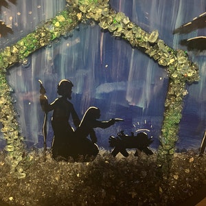 Wooden painted nativity scene