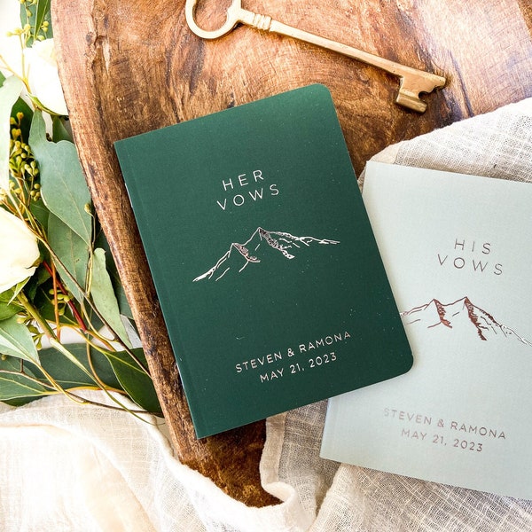 Mountain wedding vow books, Custom wedding vow book, Marriage vow renewal Gold foil, His her and their booklet