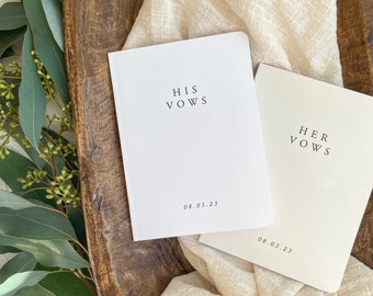 Modern Minimalist Wedding Vow Books Set of 2. Customized Wedding Vows keepsake. Personalized Gift Vow Booklets. Bride and Groom Vows