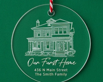Custom Illustration Home Ornament | Personalized New Home Christmas Ornament | First Home Gift | New Homeowners Gift | Realtor Gift
