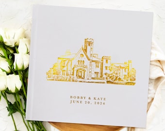 Custom Venue Illustration Wedding Guest Book: Gold Foil Hardcover