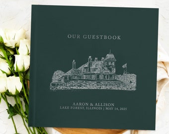 CUSTOM Venue Illustration Wedding Guest Book Wedding Guestbook Landscape Gold Foil Guestbook Personalized Hardcover Guest Photo Guest Book