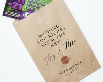 Wishing you Riches From the New Mr And Mrs Favor Bags Scratch Ticket Wedding Favor Bags - Lotto Ticket Bags - Lottery Ticket Wedding