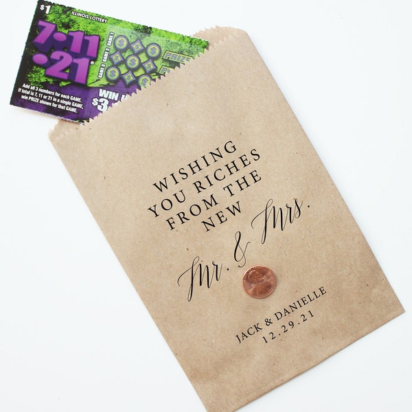 Wishing you Riches From the New Mr And Mrs Favor Bags Scratch Ticket Wedding Favor Bags - Lotto Ticket Bags - Lottery Ticket Wedding