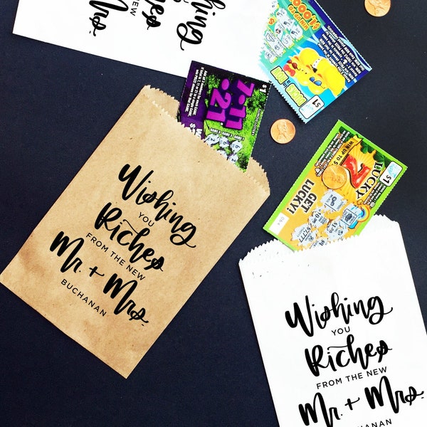 Wishing you Riches | Scratch Ticket Wedding Favor Bags - Lotto Ticket Bags - Lottery Ticket Holders Lottery Tickets Wedding