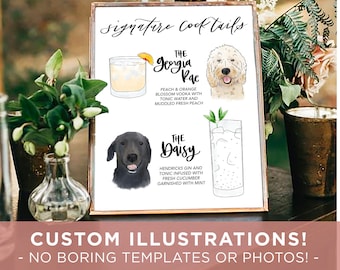 Custom Pet Wedding Bar Sign, Illustrated Dog Cocktail Sign, Signature Drinks Sign, Pet Bar Menu Sign, Personalized Wedding Sign