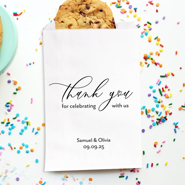 Thank you Wedding Favors, Bridal Shower Candy Bar Cookies Sweet Buffet, Take Home Dessert, Paper Treat Bags | Bags for Candy