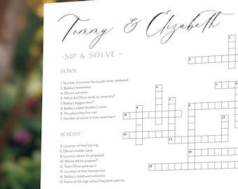 Extra Large Custom Wedding Crossword Puzzle: Sip & Solve Game (PDF Download)