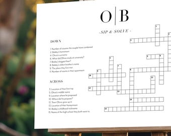 Extra Large Custom Wedding Crossword Puzzle: Sip & Solve Game (PDF Download)