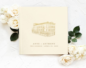 CUSTOM Venue Illustration Wedding Guest Book Wedding Guestbook Landscape Gold Foil Guestbook Personalized Hardcover Guest Photo Guest Book