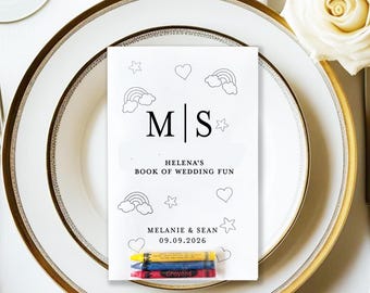 PRINTED Personalized Wedding Coloring Book, Wedding Kids Coloring Book for Reception; Personalized Custom Activity Book includes crayons!