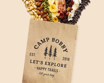 Birthday Favor Bags | Boy Birthday Party | Trail mix bags | Popcorn Bar Favor Bags | Candy Favor Bags Happy Trails Snack Bags Birthday Bags