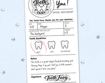 Editable Tooth Fairy Receipt Printable Certificate | First Tooth Lost | Realistic Tooth Fairy Letter | Kids Tooth Fairy Letter | Lost Tooth