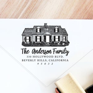 Tampon d'adresse personnalisé, Tampon d'adresse de retour, Tampon de maison dessiné main, Tampon d'adresse illustré, Cadeau de pendaison de crémaillère Cadeau d'agent immobilier Cadeau de Saint-Valentin
