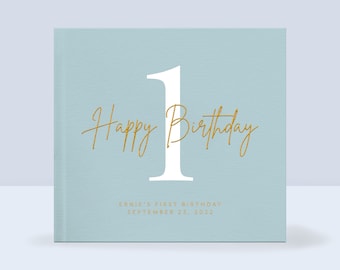 First Birthday Guest Book | Baby's 1st Birthday Guest Book | Happy Birthday Guest Book | Gold Foil Guestbook | Personalized Hardcover Album