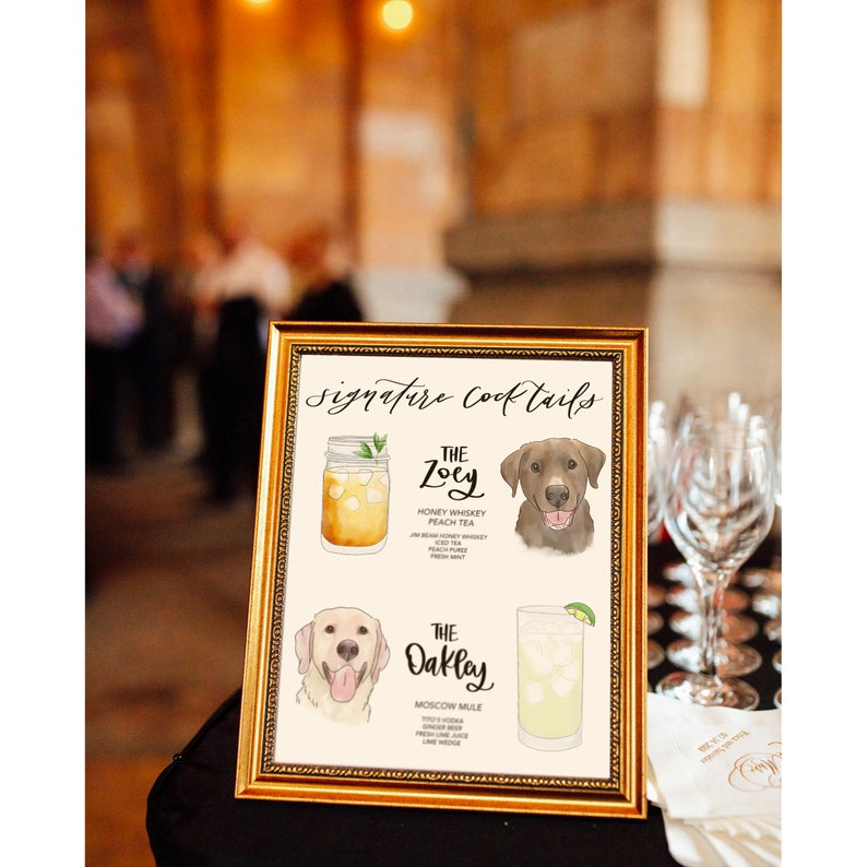 CUSTOM Pet Signature Drinks Wedding Sign for Bar Signature Drink Sign with Dog Signature Cocktail Sign with Pet his and hers pet sign image 4