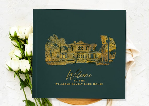 Custom Illustrated Vacation Home Guest Book, Airbnb Host Gift, VRBO Guest Book, Lake House Guest Book, Personalized Home Guestbook
