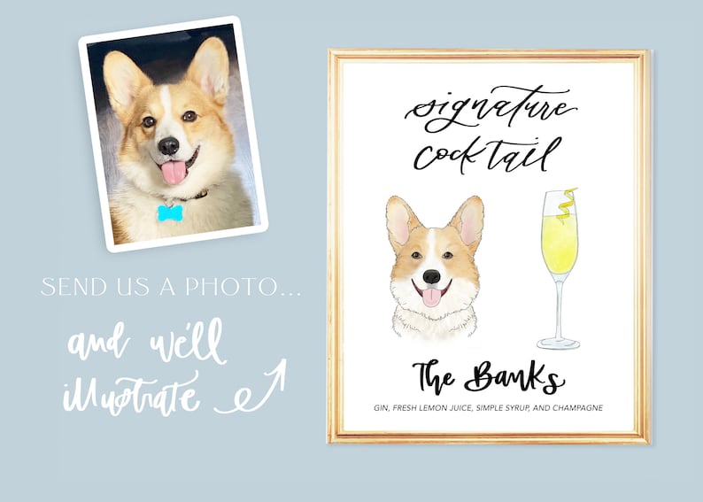 CUSTOM Pet Signature Drinks Wedding Sign for Bar Signature Drink Sign with Dog Signature Cocktail Sign with Pet his and hers pet sign image 6