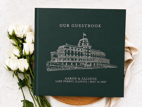 CUSTOM Venue Illustration Wedding Guest Book Wedding Guestbook Landscape Gold Foil Guestbook Personalized Hardcover Guest Photo Guest Book