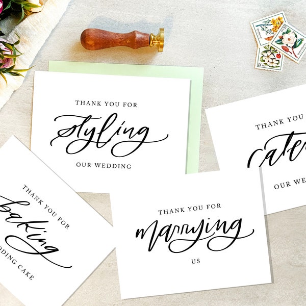 Wedding Vendor Thank You Cards - Card for Wedding Photographer, Wedding Planner Card, Card For Florist, Band, Officiant, Hair Stylist