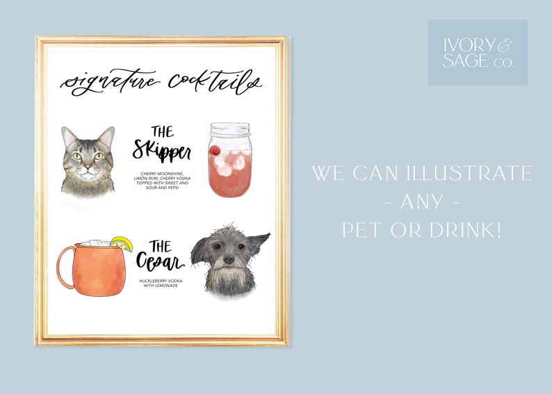 CUSTOM Pet Signature Drinks Wedding Sign for Bar Signature Drink Sign with Dog Signature Cocktail Sign with Pet his and hers pet sign image 7