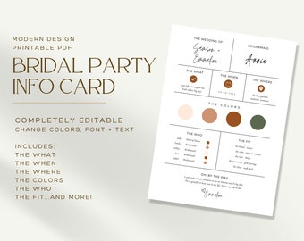 Modern Bridesmaid Information Card Template: Minimalist Wedding Party (PDF Download)