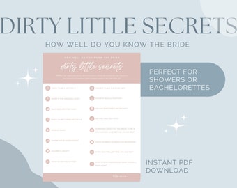 Bachelorette Dirty Little Secrets Game| Who Knows the Bride Best, Printable Bachelorette Party Game, Hen Party Game