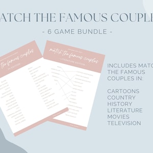 Bridal Shower Game, Match the FAMOUS COUPLES, Editable PDF Hen Party Game | Match the Literary Couples | Match the Cartoon Couples