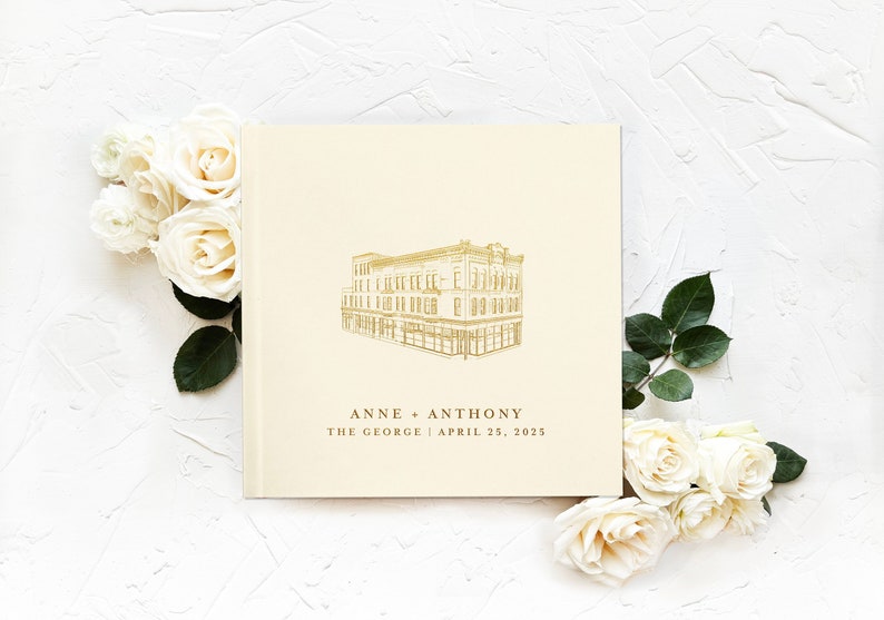 CUSTOM Venue Illustration Wedding Guest Book Wedding Guestbook Landscape Gold Foil Guestbook Personalized Hardcover Guest Photo Guest Book bild 1