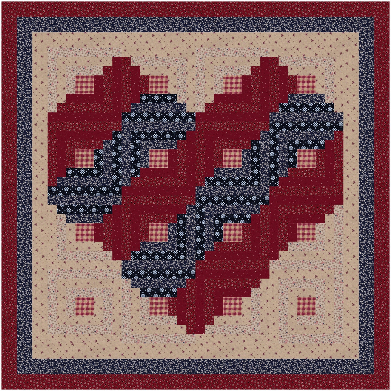 Precut Log Cabin Quilt Kit Americana Frontier Heart in Etsy