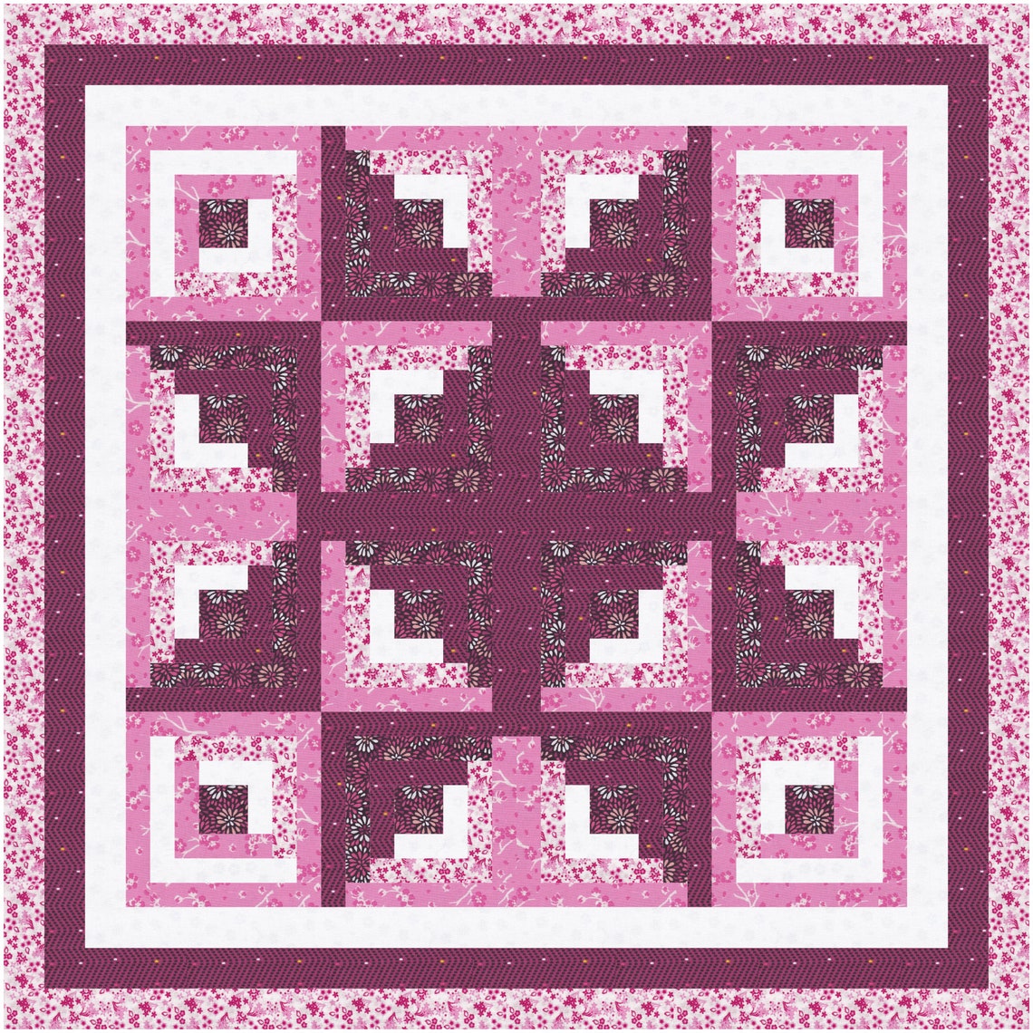 Precut Log Cabin Quilt Kit Frontier Star Wine and Pink Etsy