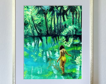 Swimming With Alligators Fine Art Print | Waterscape Painting | Colorful Art | Artwork for Walls | Florida Landscape Art | 8x10 11x14