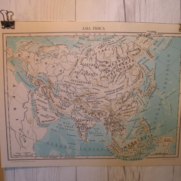 Vintage Map Asia 1961-Cool Old Map of Asia-World Map-Map Art-Paper Ephemera- Map Crafts-Retro Decor-Travel Gift