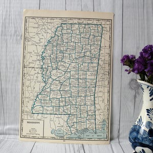 Mississippi Small Map 1934, Beautiful Old Map, Maps of the World, Cool Vintage Map of Mississippi
