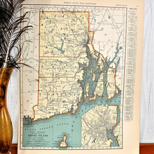Mapa de la isla de Ródano 1940-WWII Era Mapa-Vintage Mapa de Rhode Island-Original Mapa detallado de Rhode Island-Industrial Decor-Retro Decor-Travel