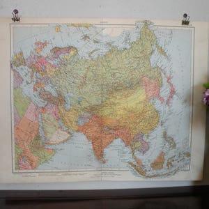 1937 Karte von Asien, Vintage Karte, Original Landkarte, Zweiter Weltkrieg, antike Karte, alte Karte, Karte zum Einrahmen, Dekoration
