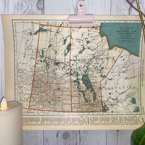 Old Map of Manitoba 1937, Canada, Old Map Print, Mapr to Frame of Manitoba Canada, Home Office Art Work
