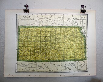 Kansas Map 1944, Farmhouse Decor, Hostess Gift, Thoughtful Holiday Gift, Colorful Cool Old Map