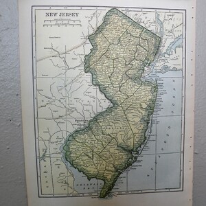 Carte du New Jersey vintage Carte 1944, Époque de la Seconde Guerre mondiale, Cool Retro Wall Art, Carte à cadre, Cadeau graduation