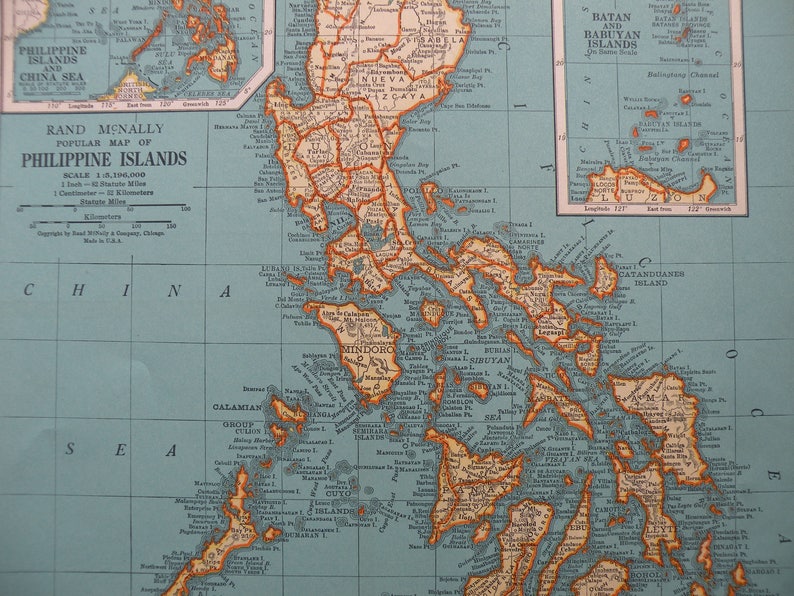 1937 Philippine Islands WWII Era Map Antique Map of Central | Etsy