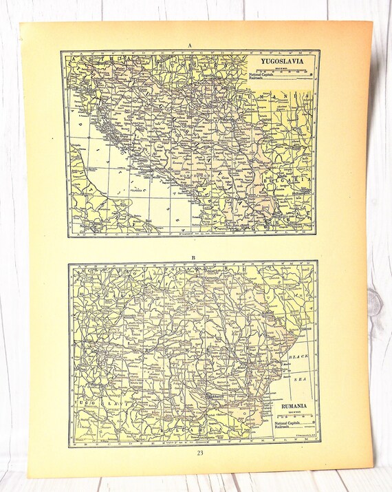 Joegoslavië Roemenië Vintage Kaarten 1930 Oude Kaart om in te Etsy